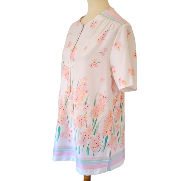 70's Vera Neumann‎ Lady Bug Label Pastel Floral and Stripe Blouse - Picture 3 of 7